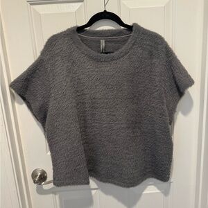 Anthropologie Gray Fuzzy Short-Sleeve Crop Top